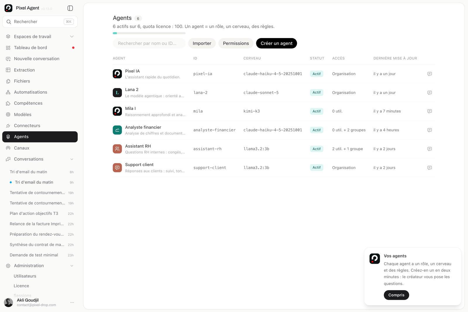 Liste des agents